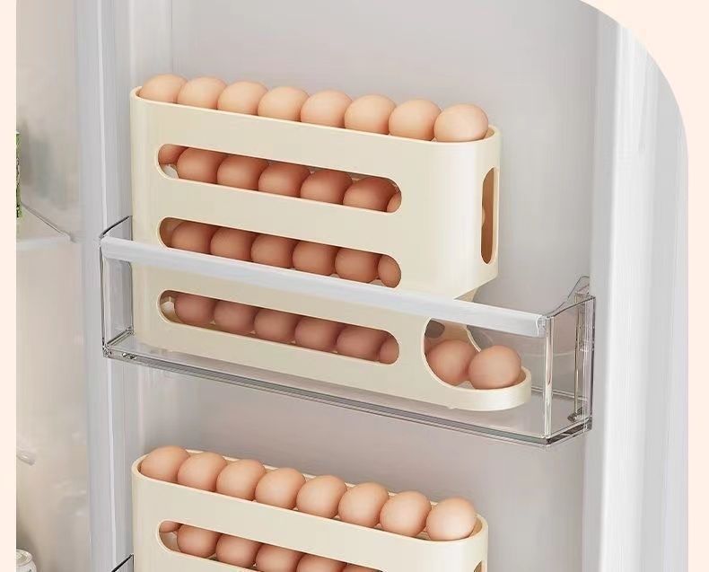 Rolling Storage Kitchen Multi-layer Slanted Automatic Turner Refrigerator Side Door Egg Tray Fresh-keeping Box_voghion.com