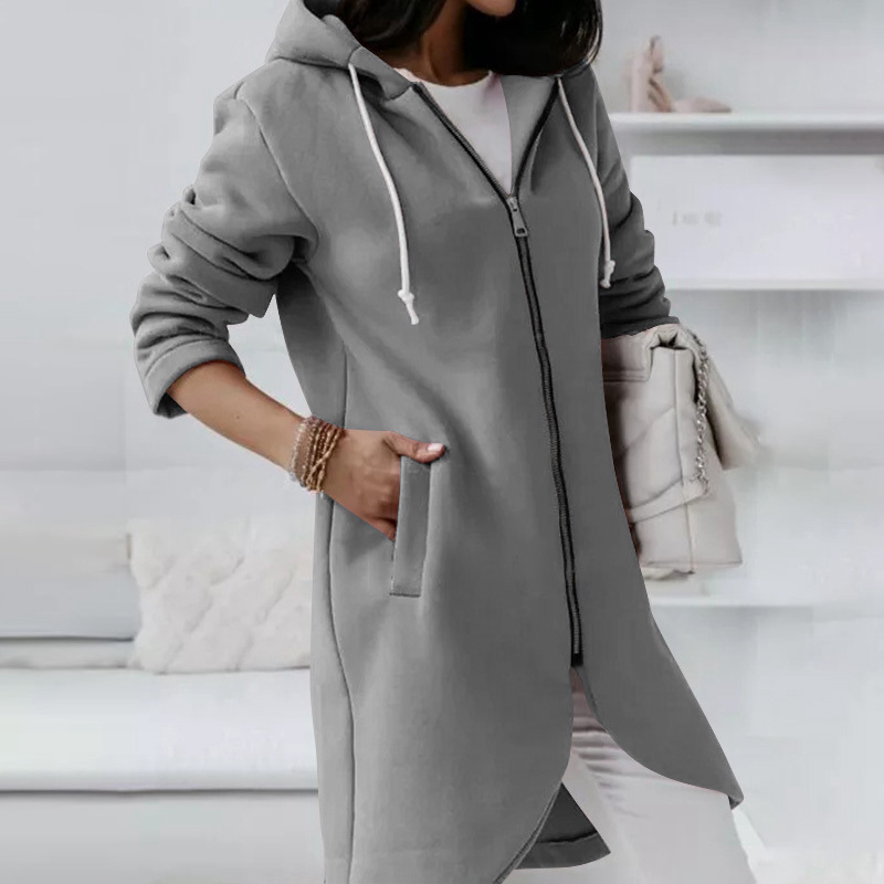 Neue personalisierte Street-Reißverschluss-Kapuzen-Sweatjacke aus langem Fleece für Damen_voghion.com