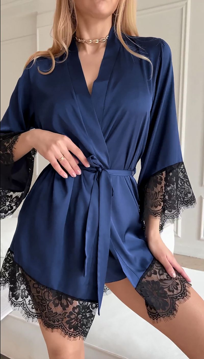 Peignoir sexy en dentelle et soie glacée | Nouvelle robe d'intérieur pour femme | Pyjama confortable et décontracté_voghion.com