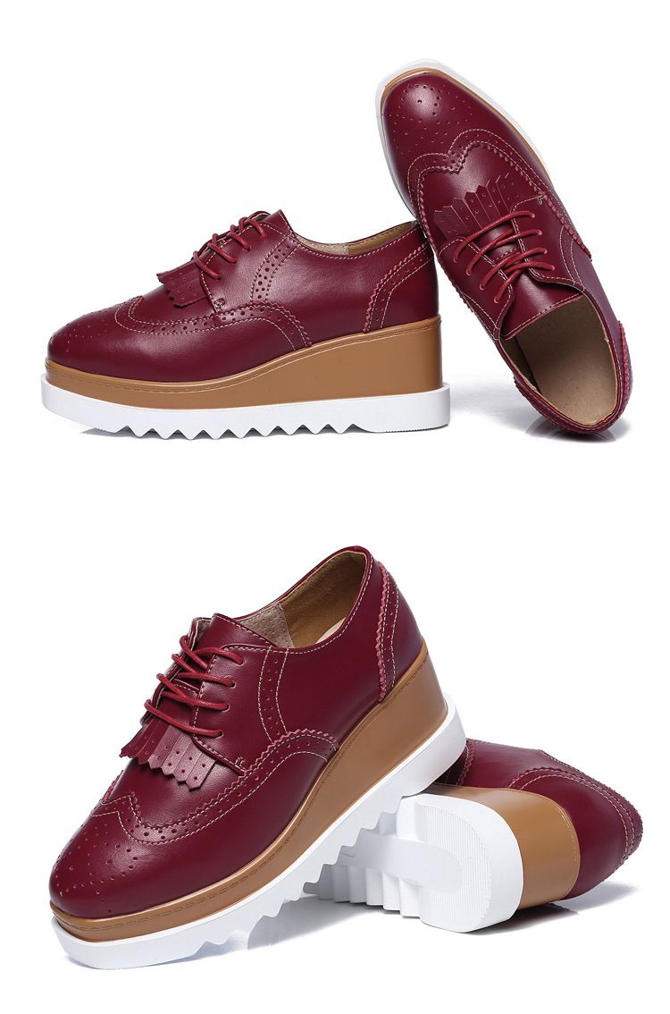 Zapatos de plataforma con suela gruesa y flecos para mujer, con puntera redonda y cordones, para uso diario informal. Estilo británico. Zapatos de cuero para mujer._voghion.com