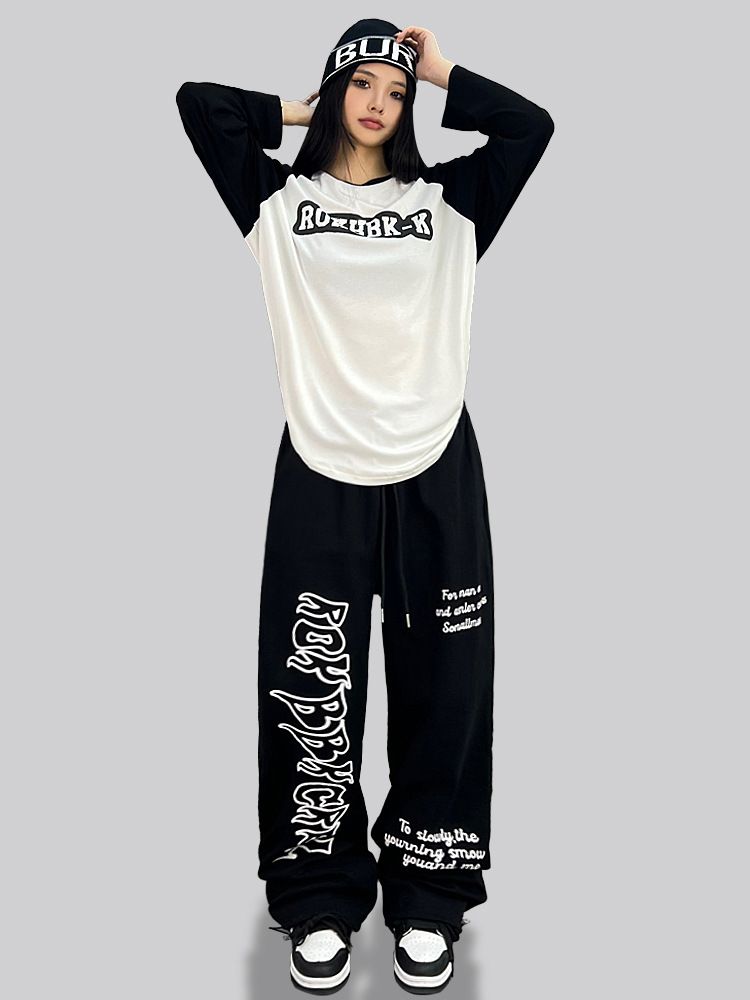 Pantalon de danse hip-hop pour femme, coupe ample, imprimé, jazz, yoga, avec cordon de serrage, taille haute, streetwear, décontracté_voghion.com