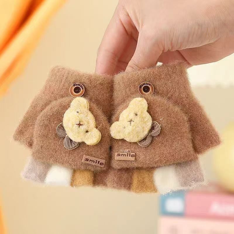 Thermohandschuhe für Kinder, Herbst/Winter 2025, Strickhandschuhe mit umklappbaren Fingern, Baby-Cartoon-Motiven_voghion.com