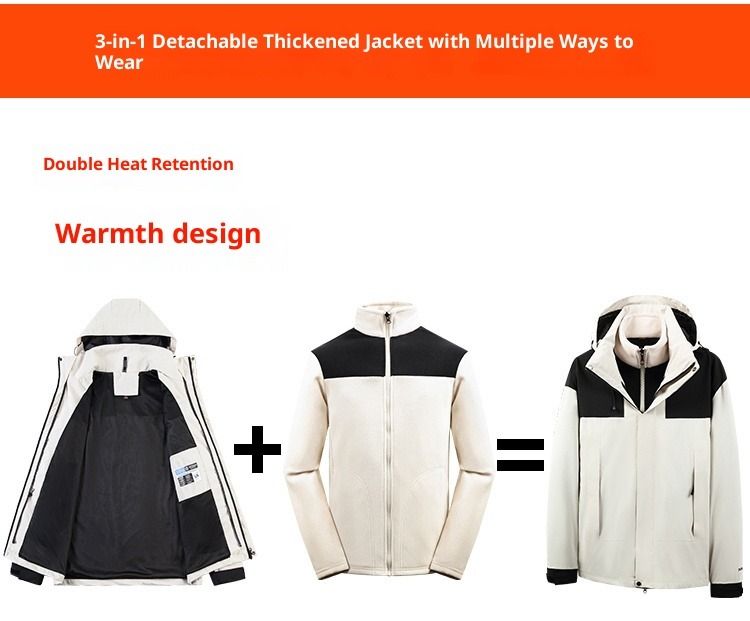 Completo tre in uno per autunno e inverno, due pezzi, fodera rimovibile, giacca da esterno, giacca antivento e impermeabile da uomo_voghion.com