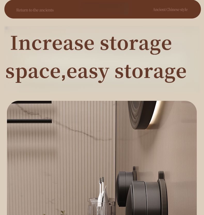 Waschbeckenständer mit Spiegel, Saugnapf und Ablagefach aus Walnussholz – ideal als Organizer ohne Bohren._voghion.com