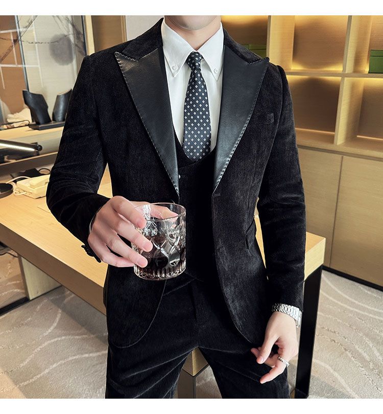 Męska odzież jesień i zima designerskie skórzane garnitury retro wysokiej klasy moda slim fit trzyczęściowe garnitury_voghion.com