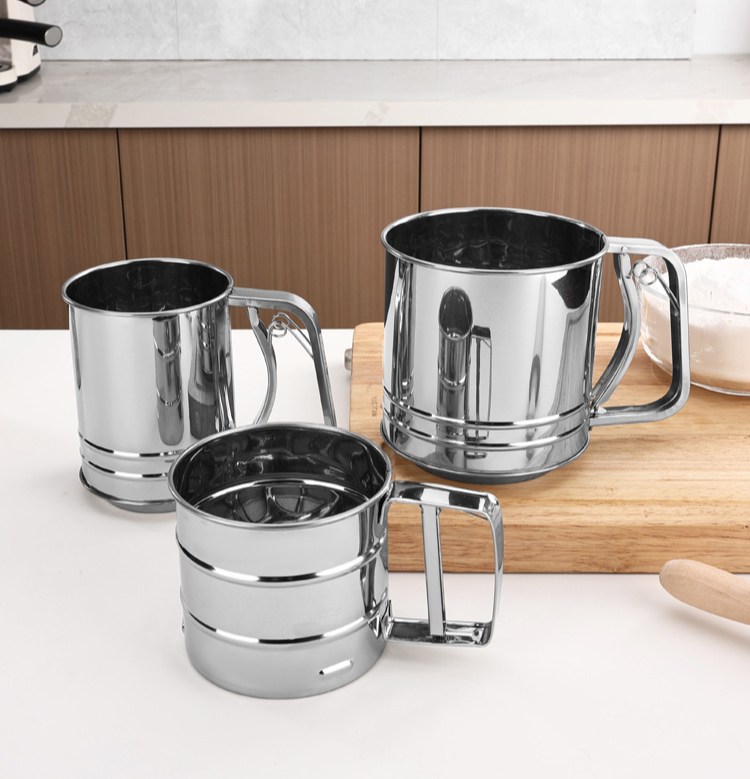 Handheld Halbautomatische Haushalts Edelstahl Backen Hilfs Werkzeug Mehl Filter Zucker Pulver Sieb_voghion.com