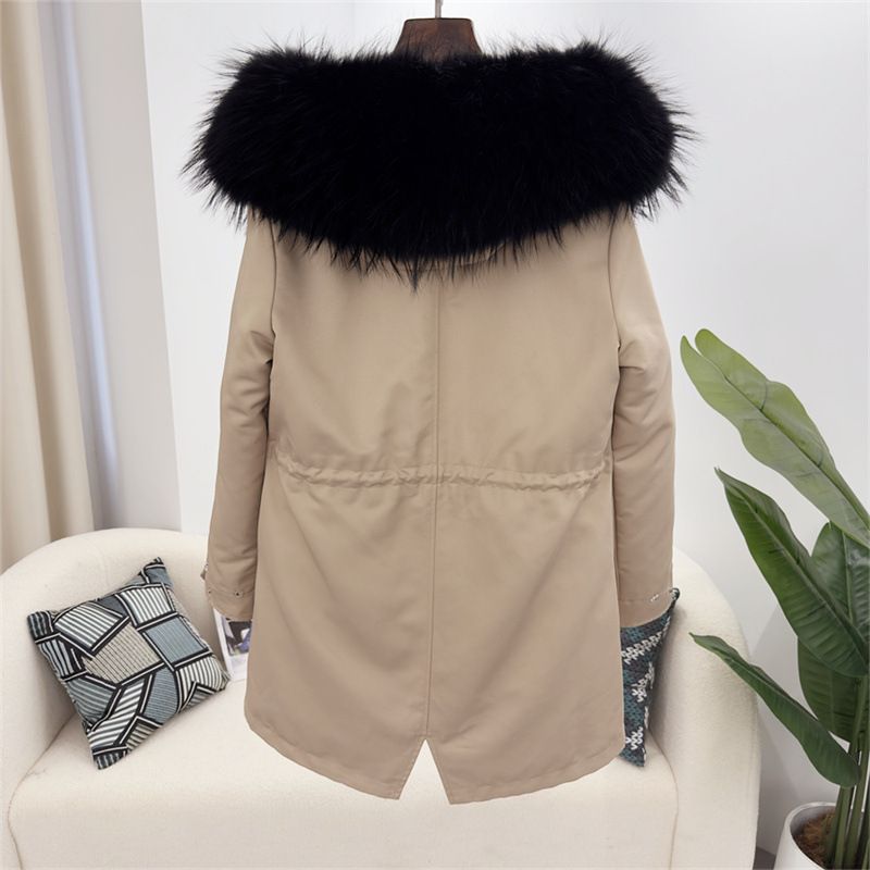 Damenbekleidung Abnehmbarer Parka aus Fuchspelz Mittellanger Kapuzenmantel_voghion.com