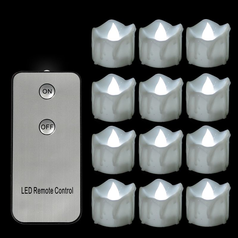 Bougies LED télécommandées – Effet scintillant et goutte d'eau pour anniversaires, mariages, Halloween et Noël (blanc chaud/froid/jaune, lot de 6)_voghion.com