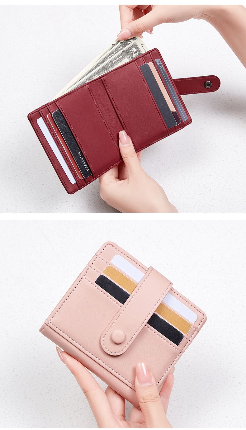Cartera para mujer y hombre, antimagnética, RFID, de poliuretano, con hebilla de color liso, para tarjetas de crédito, monedero pequeño y ligero._voghion.com