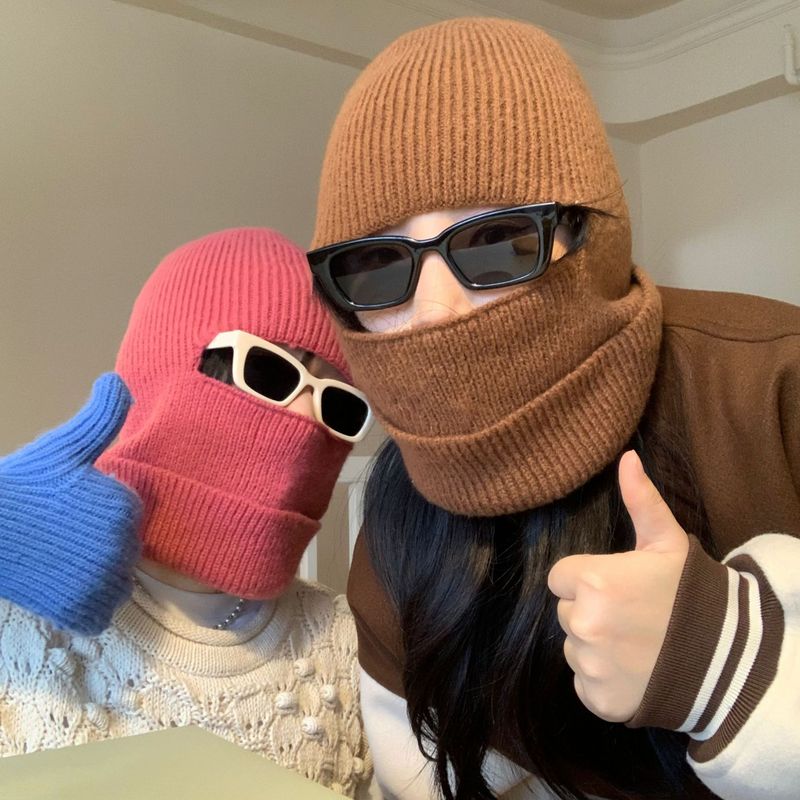 Balaklava, én lue, to bruksområder, vindtett lue med ansiktsbeskyttelse for høst og vinter, strikket lue med pullover, ulllue, nakkebeskyttelse_voghion.com