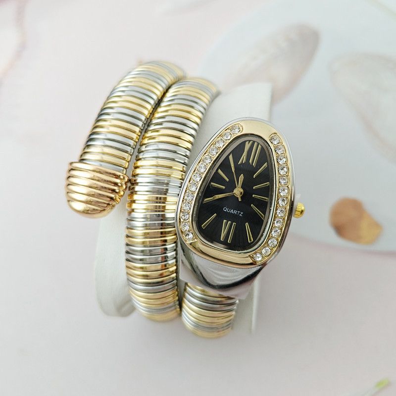 Orologio da polso al quarzo con bracciale da donna, stile di nicchia, a forma di serpente, tempestato di diamanti_voghion.com