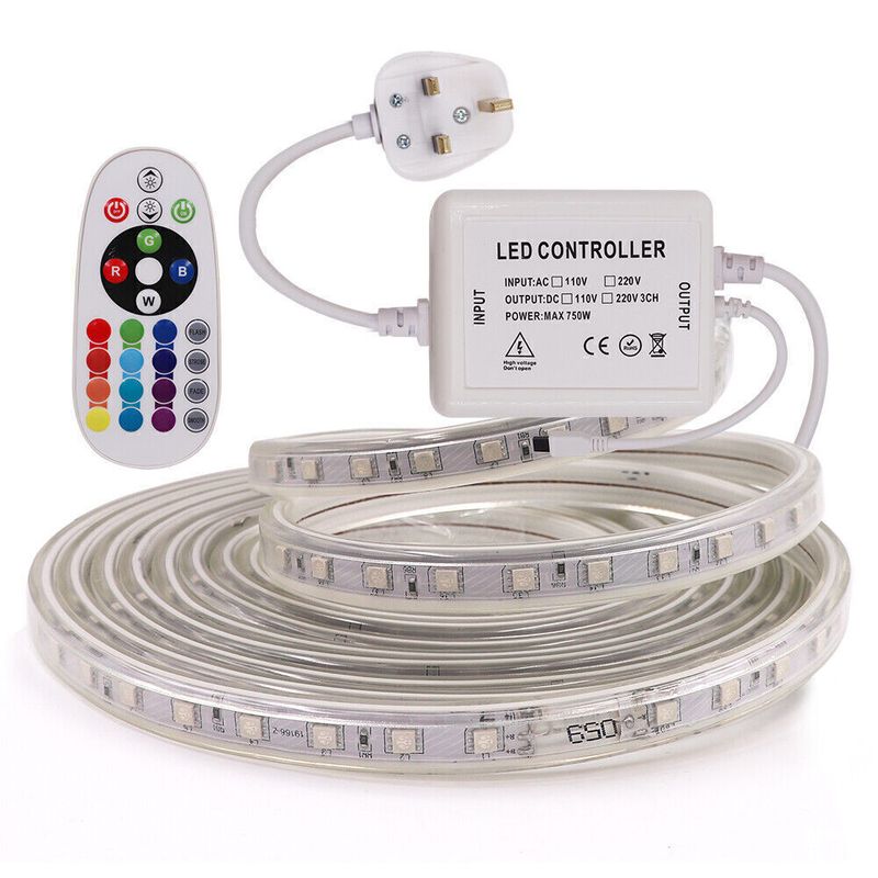 5050 LED-Streifenlichter 240V RGB wasserdichte Outdoor-Seilbeleuchtung Netzstecker in Großbritannien_voghion.com