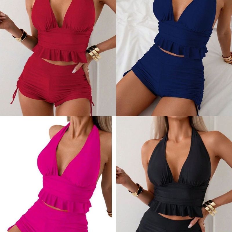 Maillot de bain une pièce sexy, couleur unie, coupe slim, froncé, nouvelle collection 2025_voghion.com