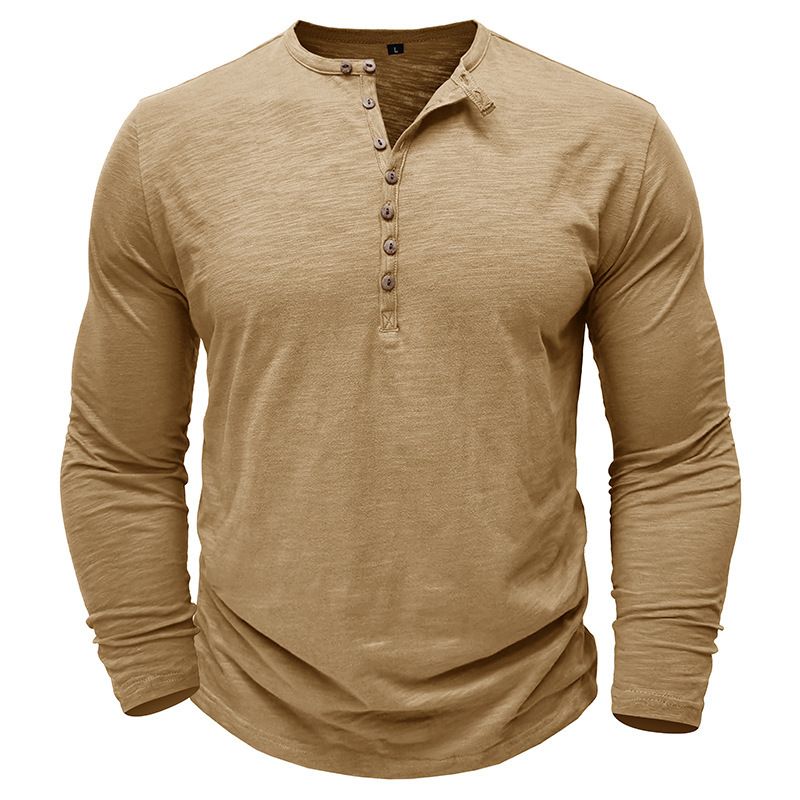 2025 Langarm Herren Top Frühling Herbst Bambus Baumwolle Einfarbig Knopf Henley Shirt Männer_voghion.com