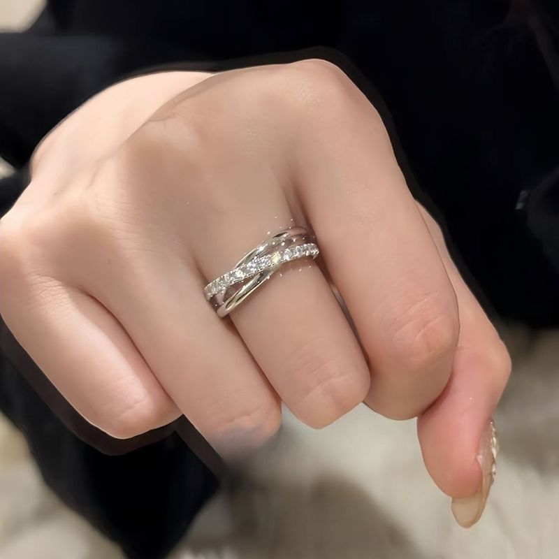 S Dreikreis-Wrap aus reinem Silber für Damen, Nischenkreuz-Luxusdesign, High-End-Zeigefinger-Persönlichkeit, offener Minimalist_voghion.com