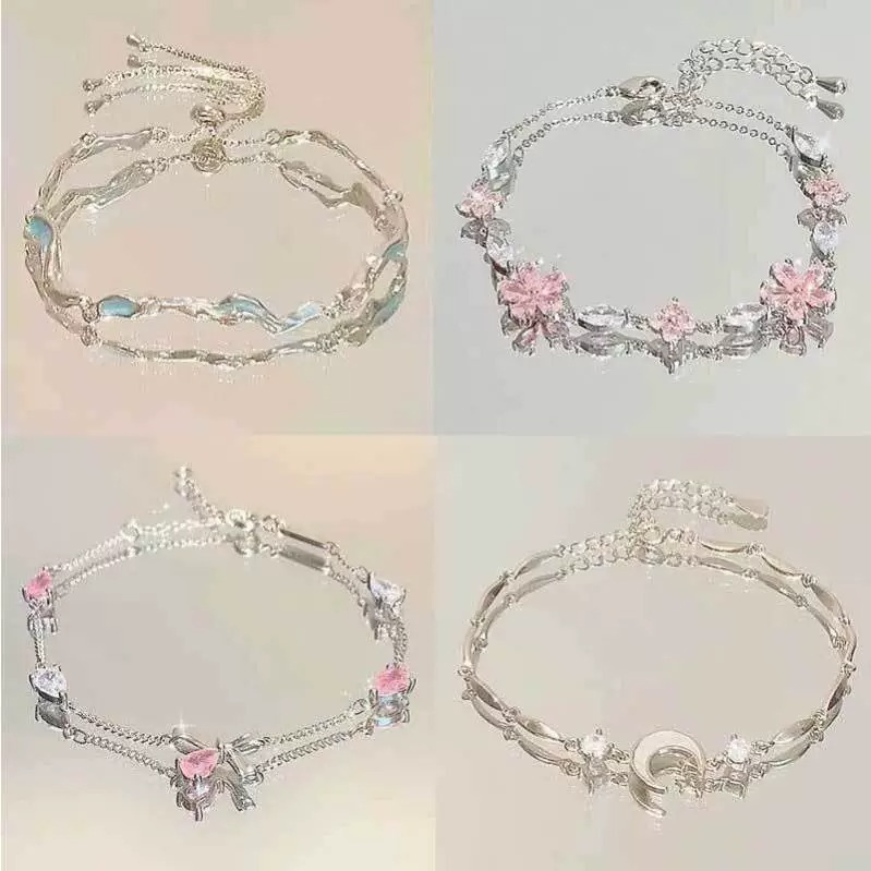 Cherry Blossom Bow Bracelet, Small Luxury, High end Pink Zirconia Stone, Clear and Cold Feeling, Best Friend Handicraft,_voghion.com