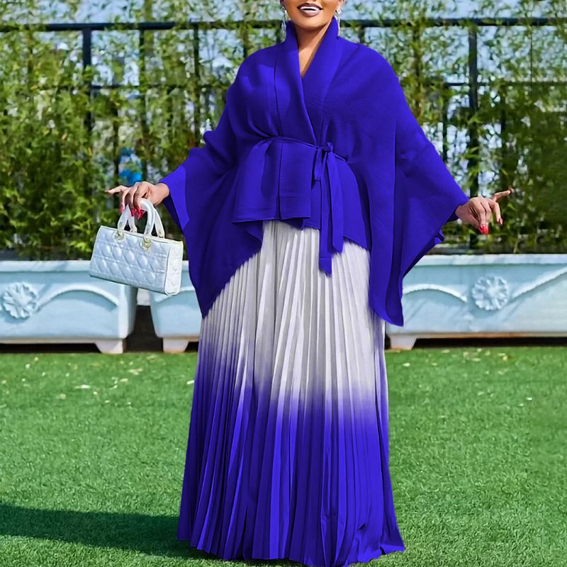 Vêtements pour femmes grande taille mode élégant haut à manches chauve-souris jupe de couleur dégradée ensemble deux pièces_voghion.com