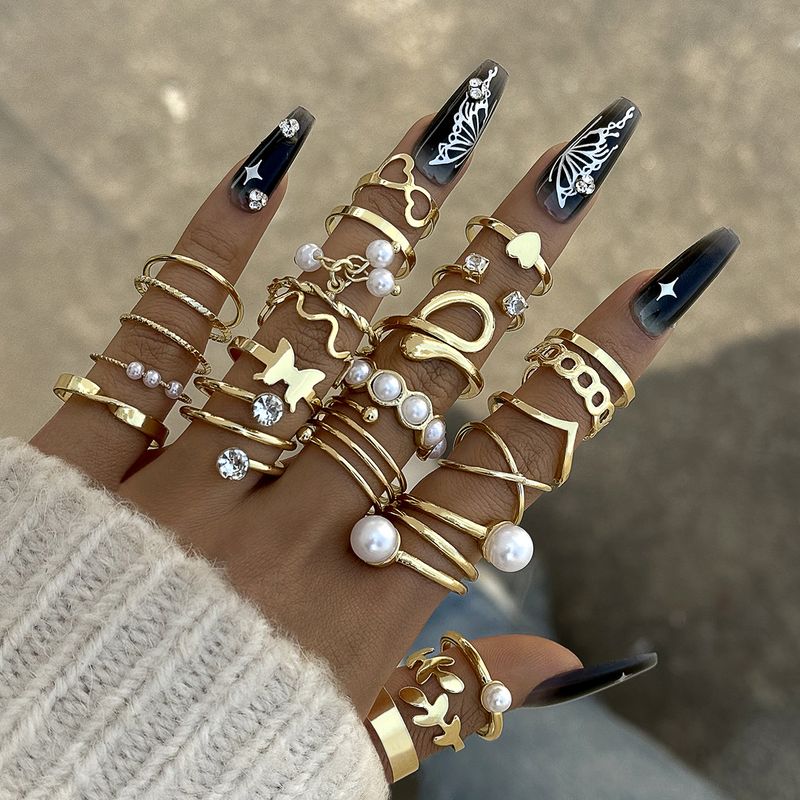 Nuevo anillo versátil de moda con forma de corazón y hoja, con personalidad geométrica, apilable, para nudillos, conjunto de varias piezas_voghion.com
