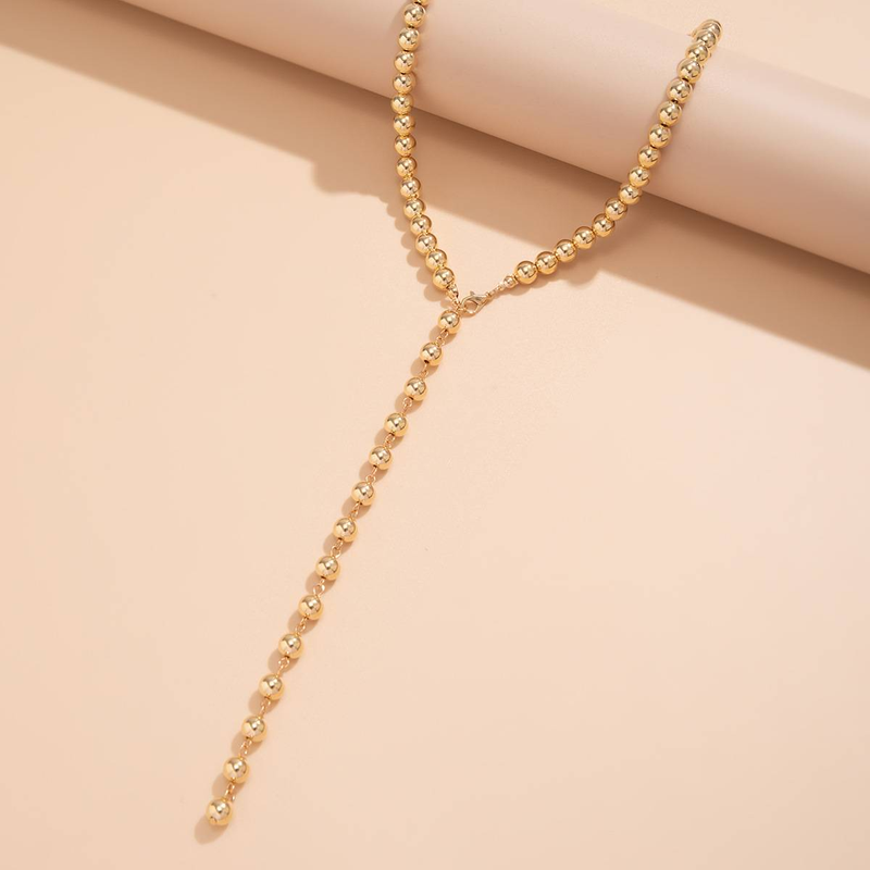 Chaîne de perles rondes Vintage, collier de perles simple, frange de perles, long collier de niche_voghion.com
