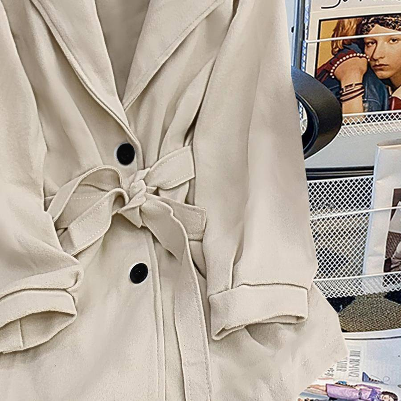 Damenbekleidung: Windjacke zum Binden am Rücken, kleiner Anzugkragen, mittellanger Wollmantel im Hepburn-Stil_voghion.com