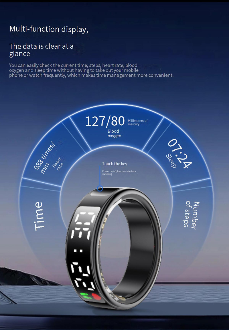 Nuovo SR08 Smart Activity Tracker con schermo touch, anello intelligente per la salute, monitoraggio del sonno, frequenza cardiaca e ossigeno nel sangue_voghion.com