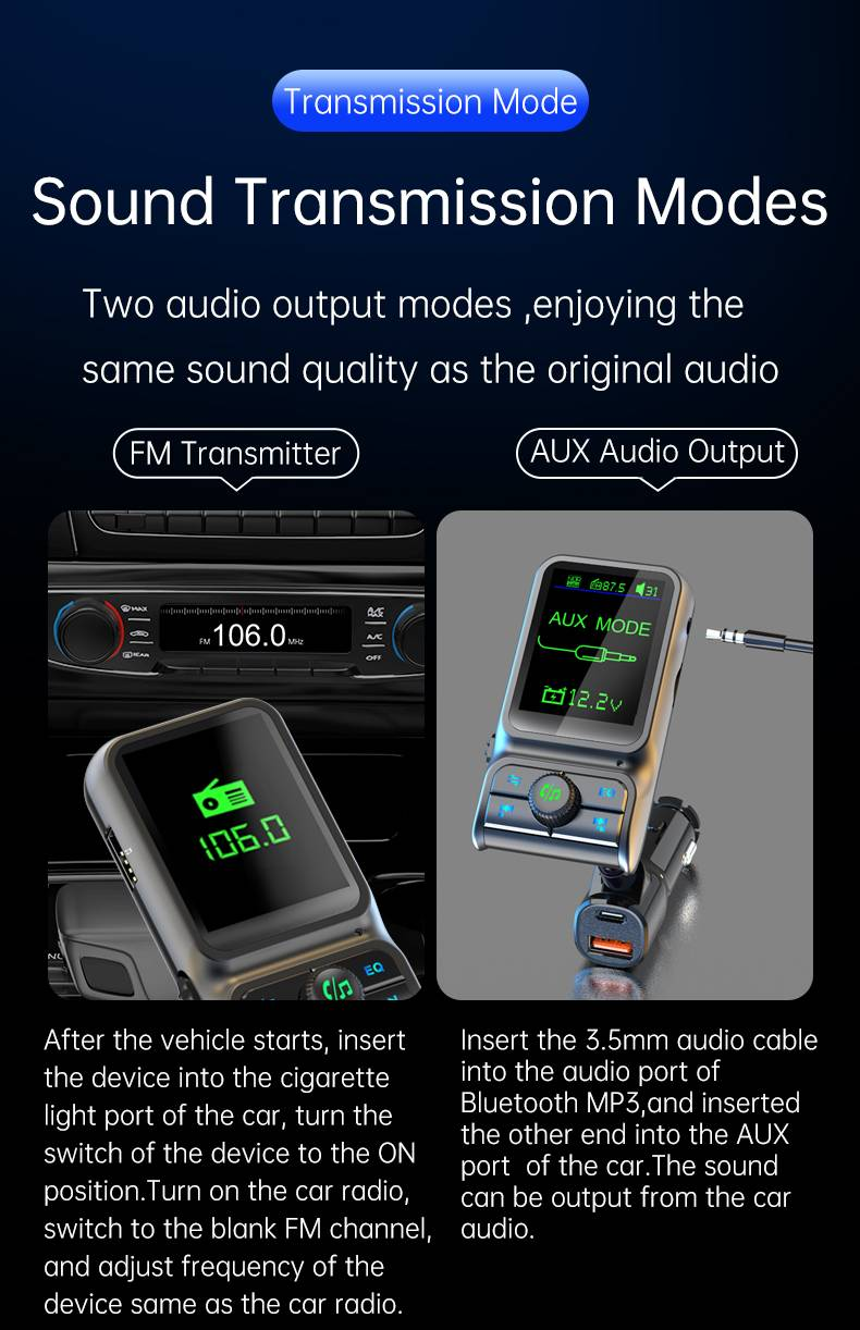 BC85 Bluetooth 5.0 Car Stereo: Fast Charging, TF Card Support, Hands-Free Calling, BASS EQ, Universal Mobile Phone Compatibility_voghion.com
