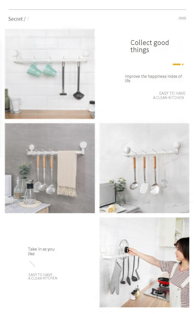 Kitchen Wall Hooks - No Drill Vacuum Suction Organizer (Heavy Duty Hanging Rack For Utensils Pots & Pans - Holds 5kg Fits Tile & Smooth Surfaces)_voghion.com