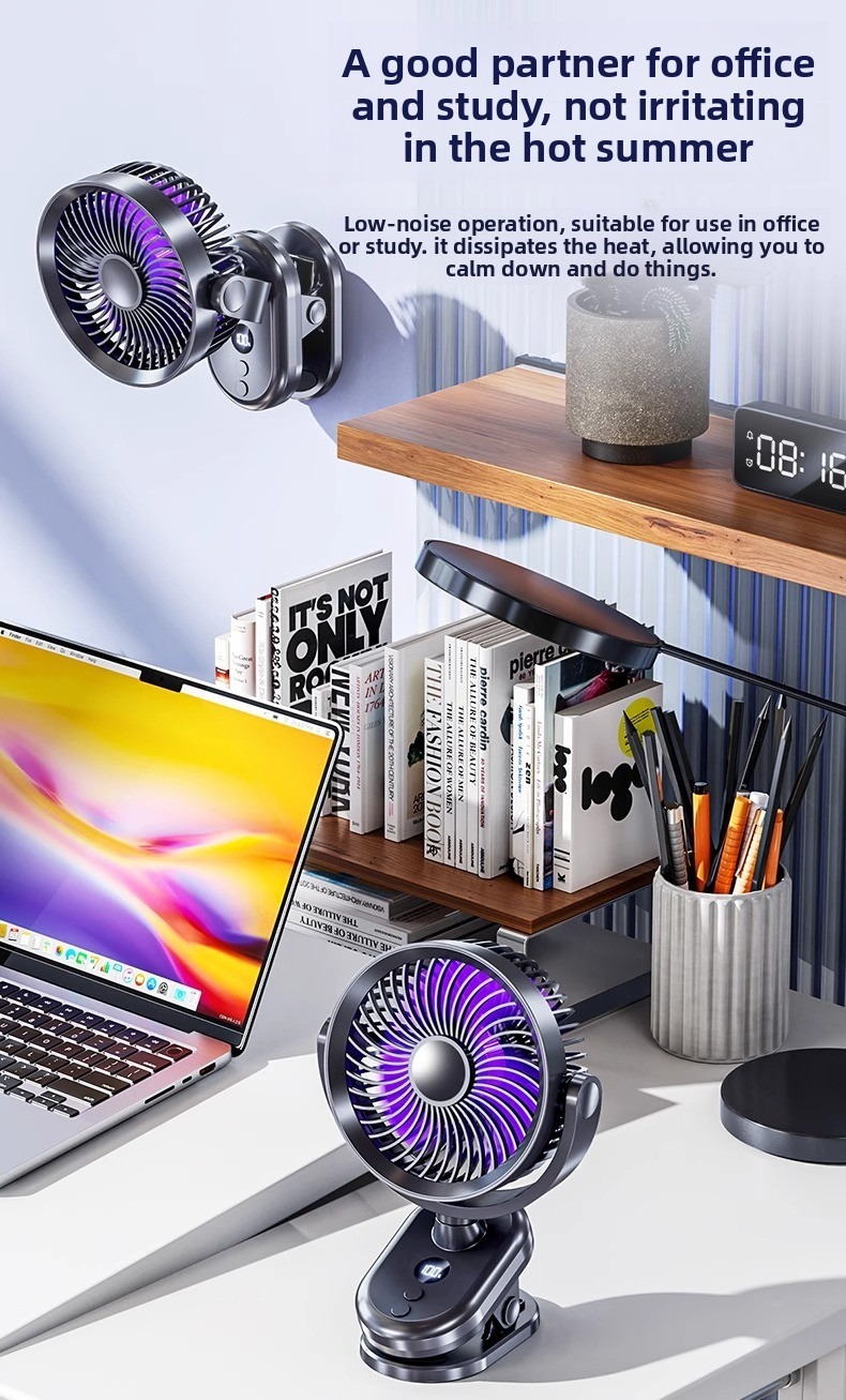 6-inch USB-desktopventilator met clip en automatische oscillatie - Mini oplaadbare koelventilator voor kantoor en studeerkamer_voghion.com