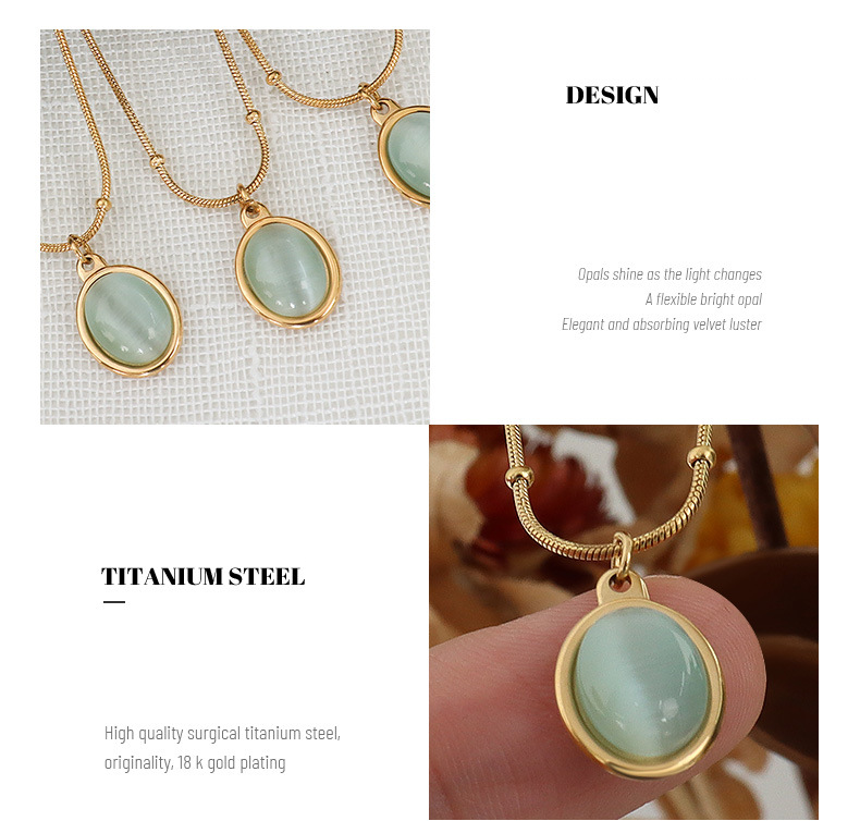 Collana da donna in acciaio al titanio con ciondolo ovale a forma di occhio di gatto placcato oro 18 carati, stile retrò francese elegante_voghion.com