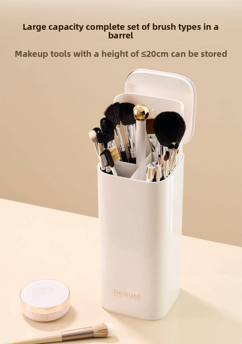 Auto-Rising Makeup Brush Holder – Touch-Control Cosmetic Organizer With Dust-Proof Lid & 12 Slots (Modern Vanity Storage, White/Black/Cream)_voghion.com