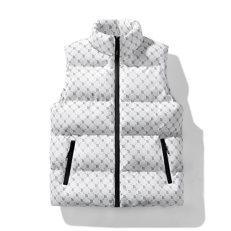 Gesteppte ärmellose Herrenweste mit Reißverschlusstaschen, warme, wattierte Winterjacke für den Frühling, schmal geschnittener Stehkragen, Baumwollmischgewebe (Schwarz/Weiß/Pink)_voghion.com