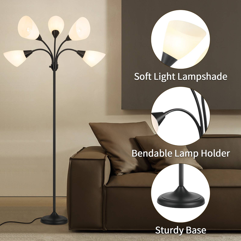 Medusa Floor Lamps Standing Lamps 5 Heads Adjustable Reading Light Large Shade Use E26 A19 Bulb Floor Lamps For Living Room Bedroom (Black)_voghion.com