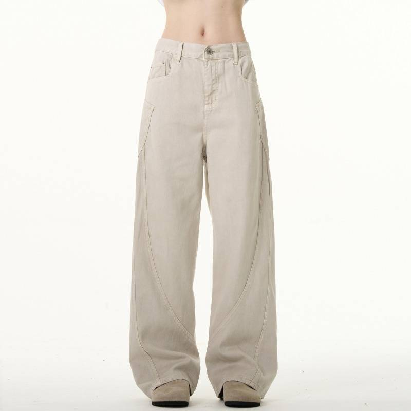 Vaqueros vintage Y2K de corte holgado y lavado para hombre: pantalones holgados de cintura alta y pierna recta con estilo urbano retro (negro y beige)_voghion.com