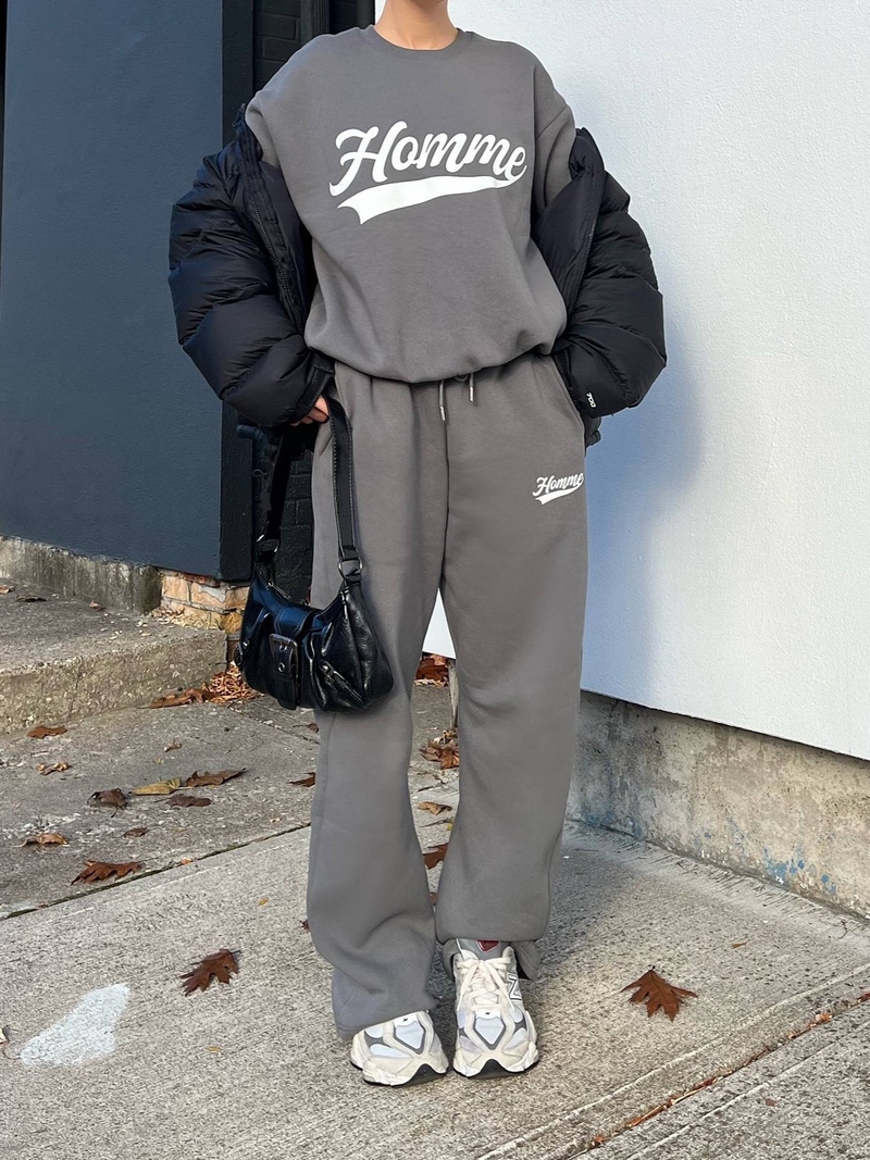 Conjunto deportivo vintage con estampado de letras: sudadera y pantalón de chándal de algodón cómodos para hombre y mujer._voghion.com