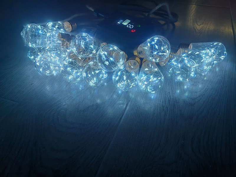 Luzes de corda solares - Luzes de corda externas à prova d'água de 33 pés com controle remoto, mudança de cor quente/branca/para jardim, acampamento e decoração de feriados_voghion.com
