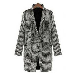 Elegante cappotto pied de poule da donna - Trench slim fit a maniche lunghe con colletto a revers, disponibile in taglie comode, stile street chic e gotico_voghion.com