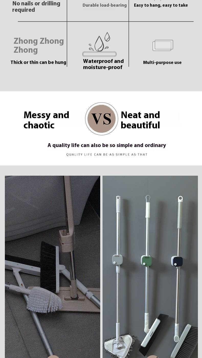 Adhesive Wall Mount For Mops & Brooms – No Drill Space-Saving Holder (3 Colors, Heavy Duty, Rustproof, 2-Pack)_voghion.com