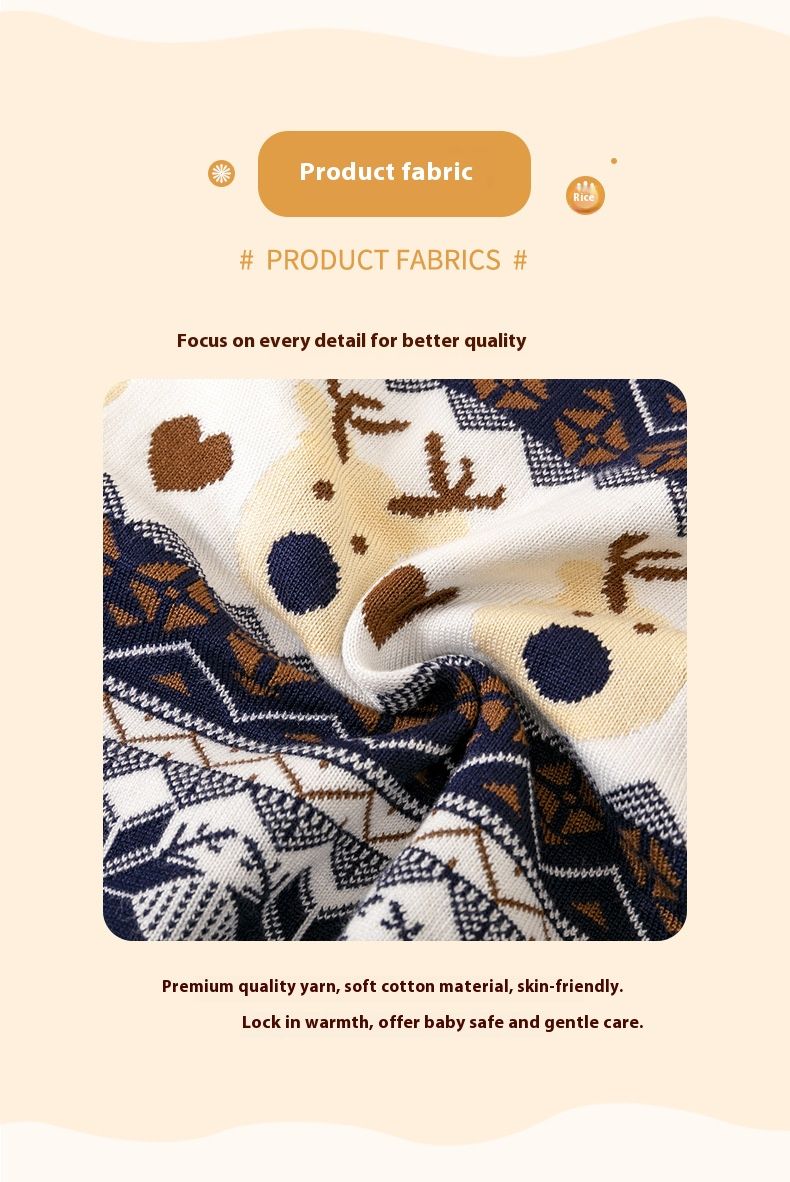 Soft Knit Christmas Cartoon Sweater For Kids - Cozy Round Neck Pullover With Fun Animal & Letter Patterns (2Y-6Y, Red/Navy)_voghion.com