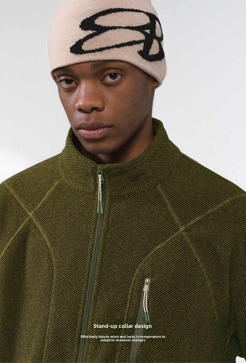 Suéter de invierno 2025 para hombre, chaqueta deportiva de forro polar para exteriores, con cuello alto, cremallera y calefacción de nido de abeja._voghion.com