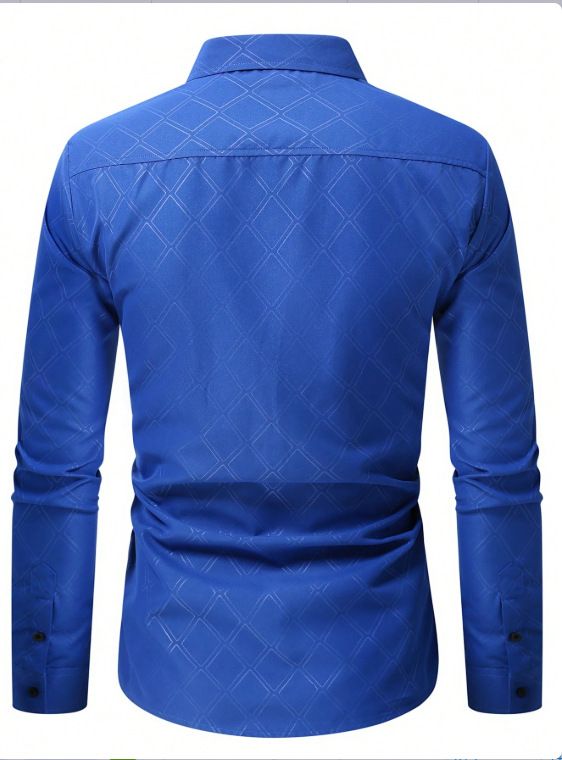 Camicia casual a quadri scuri a maniche lunghe da uomo_voghion.com