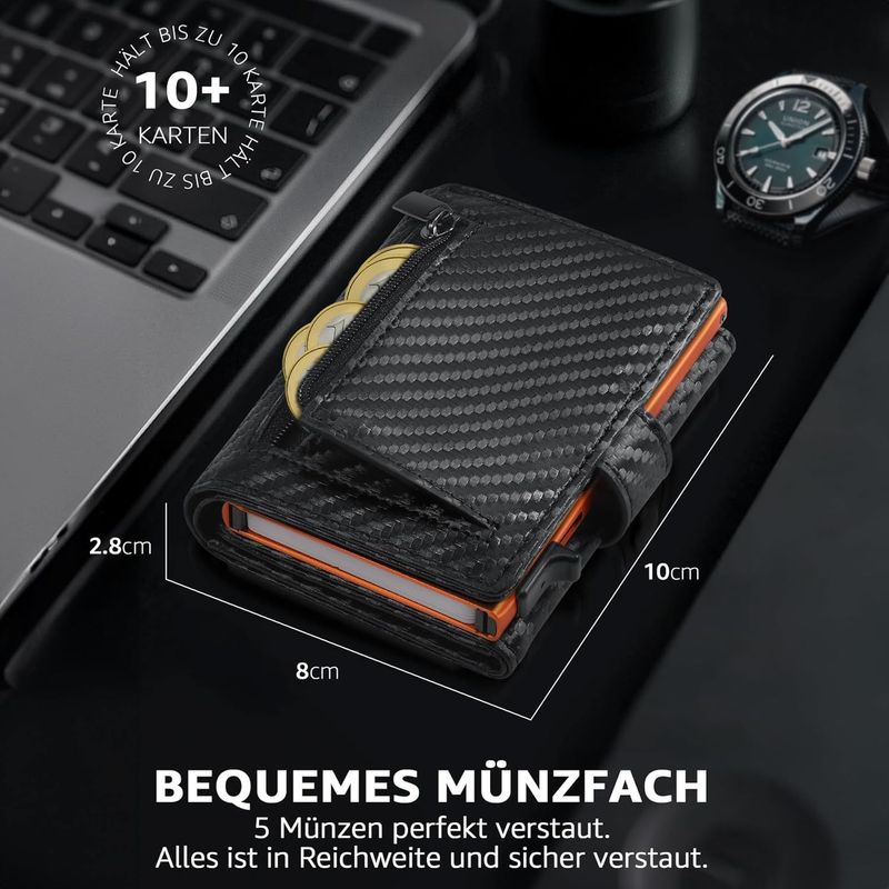 Premium-Kartenhalter aus Carbonfaser mit RFID-Blockierung – Schlanke und sichere minimalistische Geldbörse für Männer und Frauen (Ultrafaser-Schwarz)_voghion.com