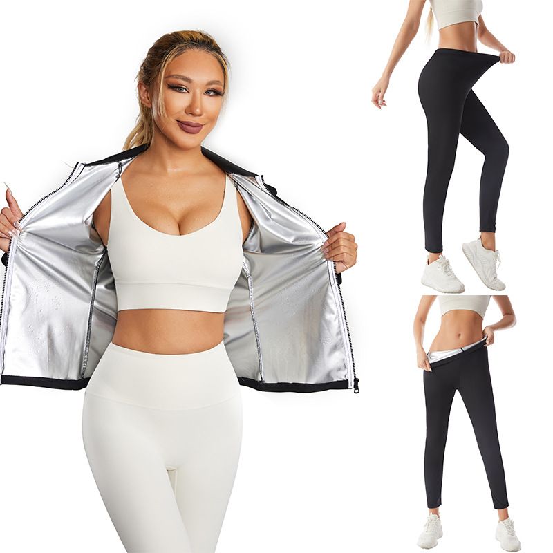 Tuta da sauna a maniche lunghe con collo alto per fitness, corsa, yoga e perdita di peso, traspirante e traspirante, con cerniera_voghion.com