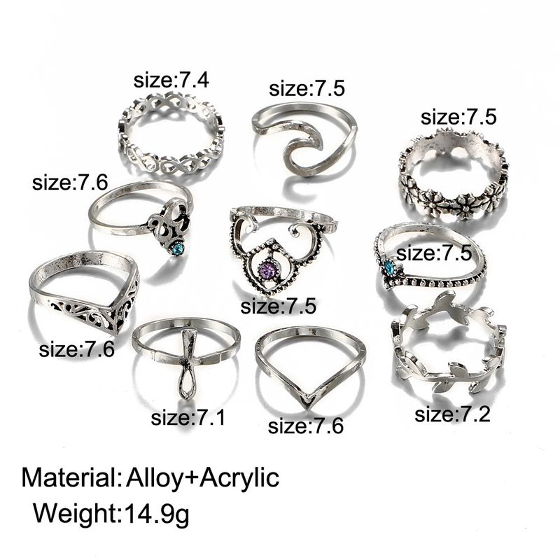 Fashion 10PCS/Set Vintage Antique Moon Heart Ring Crown Opal Stone Finger Midi Rings Set for Women Boho Jewelry Gift_voghion.com
