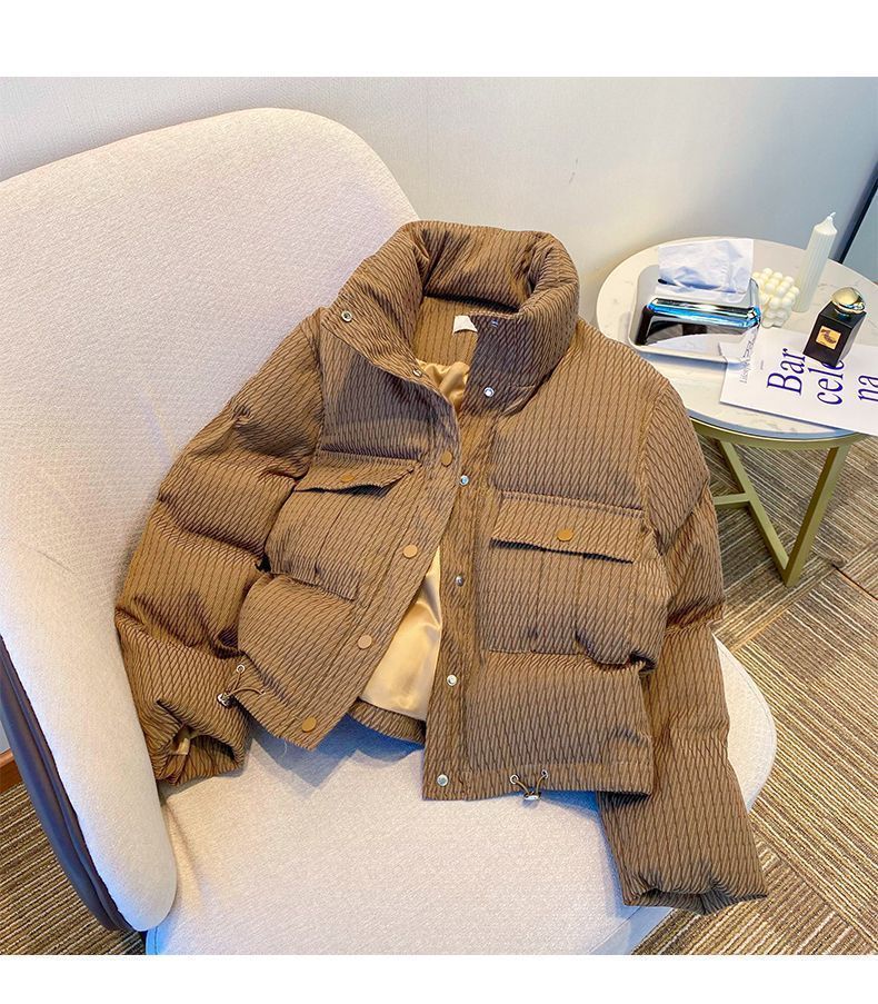 Women's Short Padded Khaki Cotton Jacket - Oversized Casual Winter Coat With Pockets, Loose Fit For Petite & Tall_voghion.com