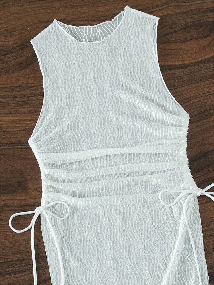Roupas femininas Nova blusa de malha com fenda de cor sólida Saia de praia Biquíni transparente Maiô sexy feminino_voghion.com
