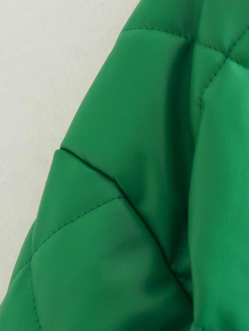 Dameskleding Herfst Nieuwe Aankomst Stijl Groene Pu Leren Katoenen Jas Korte Jas Jas Top_voghion.com