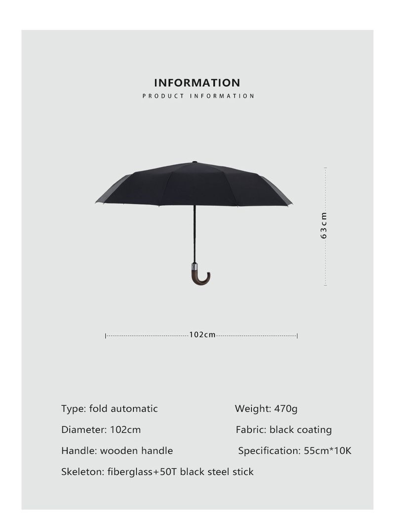 10K Windproof Regenschirm - Holzgriff Auto Open_voghion.com