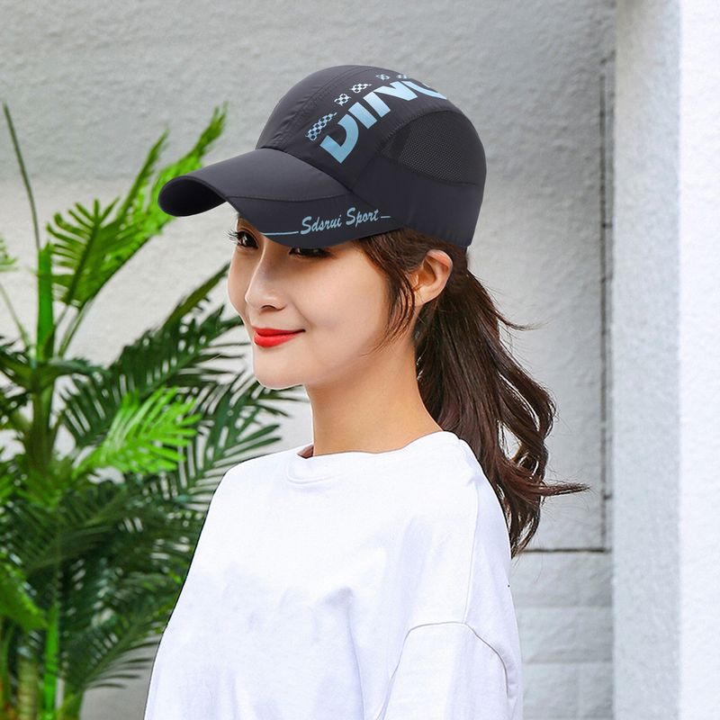 XinWq Summer Letter Print Extended Brim Adjustable Baseball Men Women Sports Running Sunscreen Visor Mesh Patcowork Sun_voghion.com