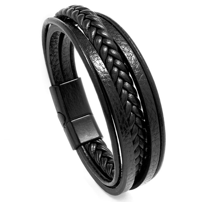 Gioielli popolari, bracciale da uomo in pelle intrecciata, semplice e versatile, con chiusura magnetica, decorazione per bracciale_voghion.com