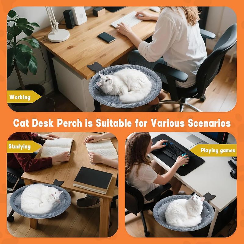 New Plush Adjustable Angle Round Office Desk Hammock Cat Bed_voghion.com